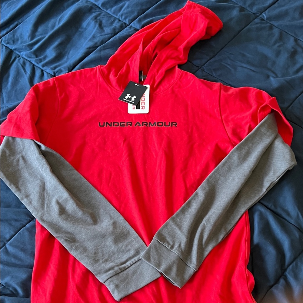 Under Armour Kids Red & Gray Hooded Long Sleeve Shirt